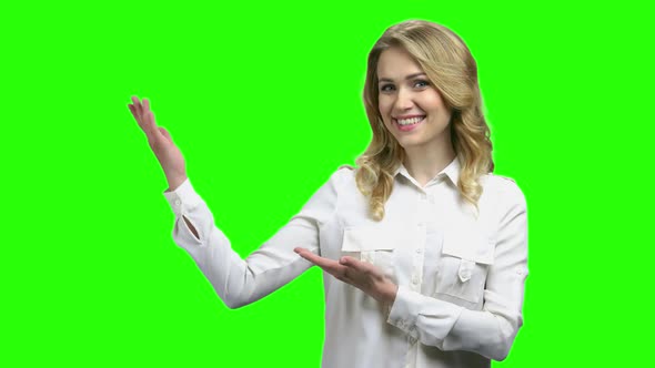 Young Business Woman Showing To Copy Space with Hands.