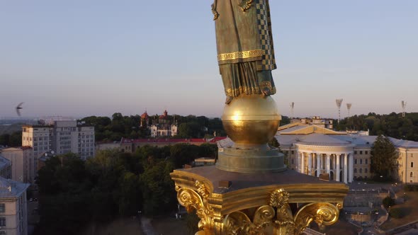 Closeup of Golden Monument in Kiev Symbol of Independence