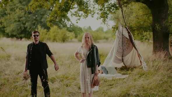 Emotional Love Concept  Young Hippie Lovers Portrait