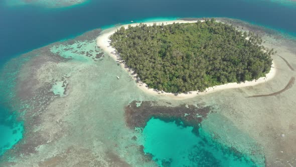 Aerial: flying over desert beach white beach tropical caribbean sea