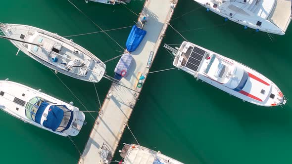 Yachts in the port aerial view 4 K Alanya Turkey