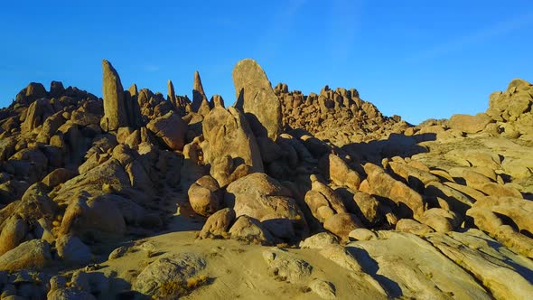 Scenic aerial drone view of a rocky desert landscape.