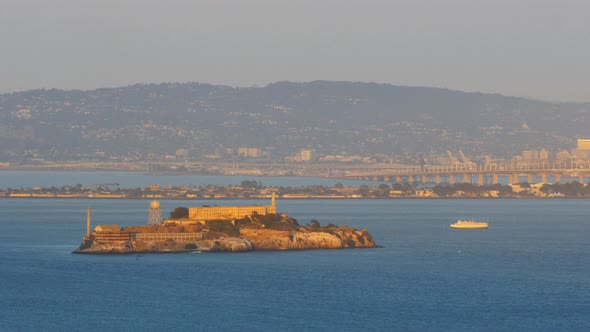 alcatraz at sunset from battery spencer in san francisco