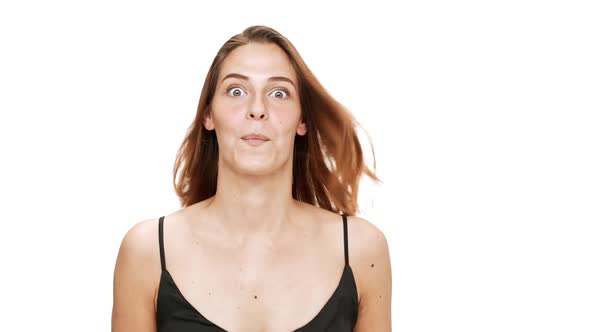 Young Beautiful Girl Smiling Laughing Over White Background