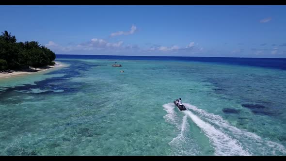 Aerial flying over tourism of beautiful sea view beach trip by turquoise lagoon and white sandy back