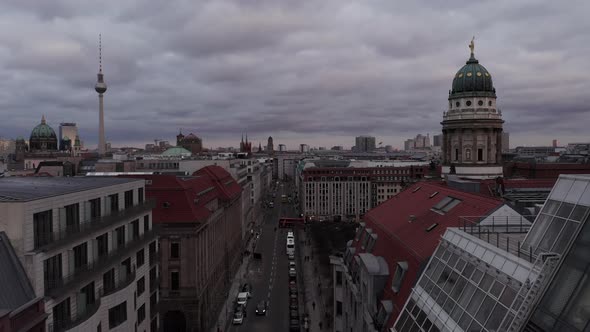 AERIAL: Beautiful Scenic View Over Berlin Mitte Right Before Sunset 