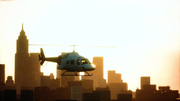 Silhouette Helicopter at City Scape Background alt