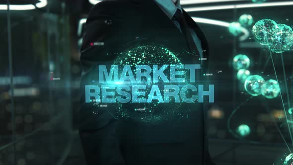 Businessman with Market Research Hologram Concept