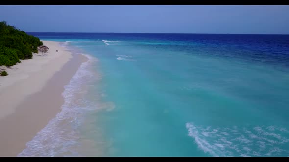 Aerial top view landscape of exotic lagoon beach wildlife by blue ocean and white sandy background o