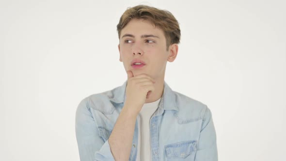 Pensive Young Man Thinking and Getting Idea on White Background