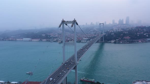 Istanbul Bosphorus Bridge Mist Aerial View