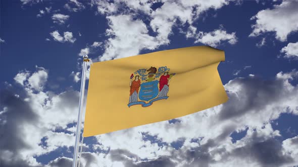 New Jersey Flag With Sky 4k