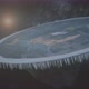 VHS flat Earth in cosmos. Vintage close-up of flat Earth slowly rotating in space. 3D universe - VideoHive Item for Sale