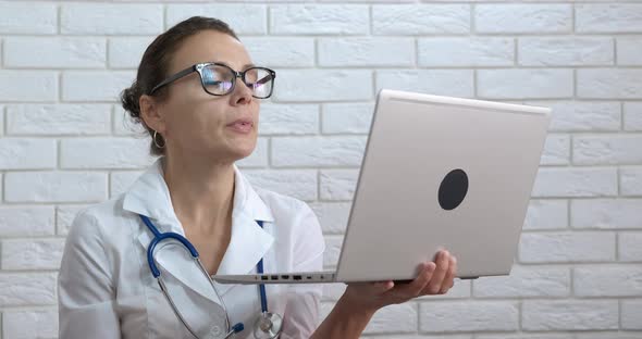 Video conference with medical worker. 