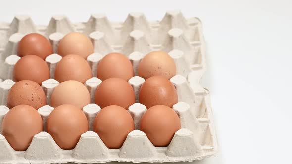 whole fresh chicken eggs in a paper tray