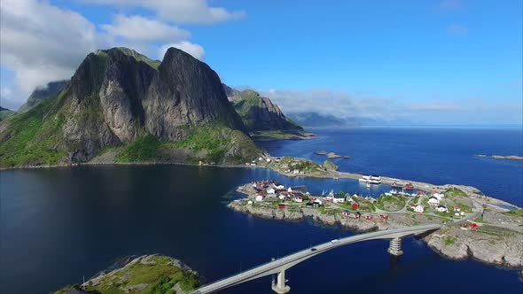 Bridge to village Hamnoya on Lofoten islands, Norway