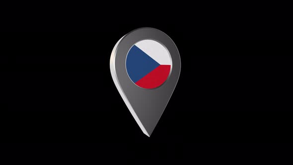 3d Animation Map Navigation Pointer With Czech Republic Flag With Alpha Channel  - 4K