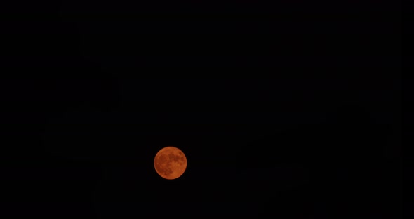 Time-lapse wide shot of a Harvest Moon as it slowly rises from the lower left to the center. The col