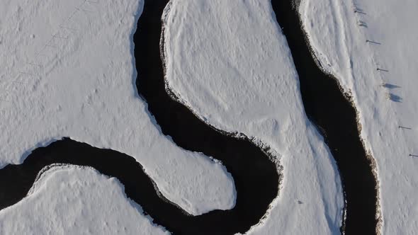 Aerial Winding River Winter