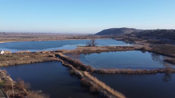 Forest Lake Aerial Top View Blue Sky