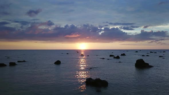 Aerial Landscape with Tropical Sunset and Stones