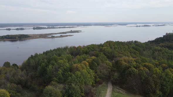 Aerial View of the Dnipro River - the Main River of Ukraine