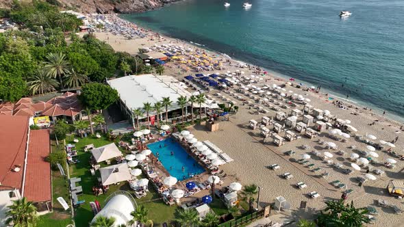 Beach Pool Aerial View 4 K Turkey Alanya