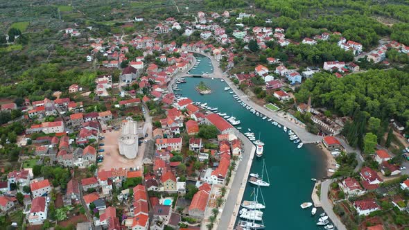 Aerial View of Vrboska Town on Hvar Island Croatia