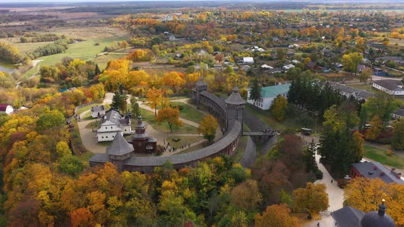 Aerial Panoramic View of Ukraine Wooden Fortress in Baturin