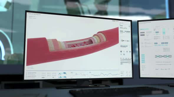 Animation of the modern medical research system analyzing the human arteries alt