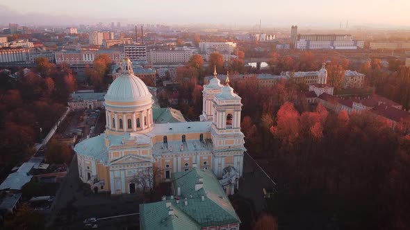 Saint Petersburg Russia Morning City. Aerial view of the Alexander Nevsky Monastery