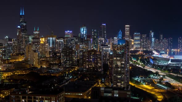 Downtown Chicago Skyline at Night