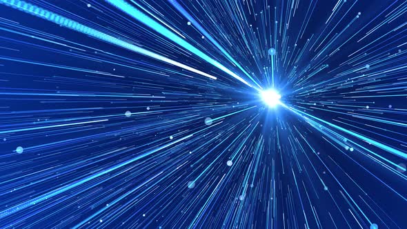 Blue Glowing Rays of Hyperspace in Time Travel Lines 3d  alt