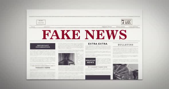 FAKE NEWS headline on turning newspaper - Digitally generated animation