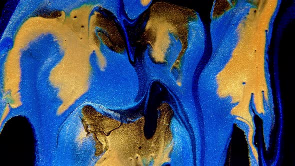 Abstract Ink Painting Blue and Gold Background