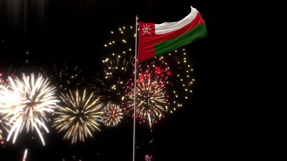 Oman Flag With Fireworks 