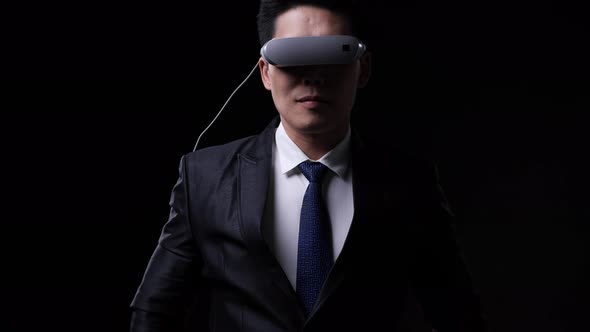 Business man wearing smart glasses