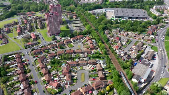 Aerial drone footage of the town of Bramley which is a district in west Leeds, West Yorkshire,