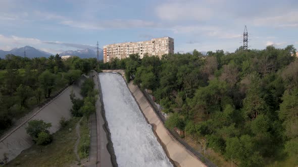 Aerial View of the River and Lake Sairan in Almaty Kazakhstan