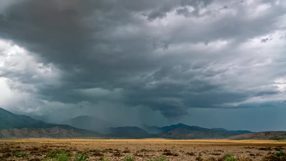 Severe thunderstorm moving over the Utah Landscape raining