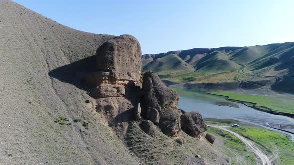 panorama of beautiful mountains in the Tashkent region. Zamin.