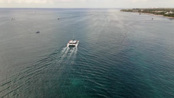 Aerial footage of the Cozumel, Mexico. Cruise boat.