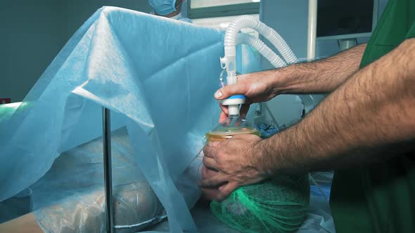 Doctor Put Oxygen Mask on a Patient.