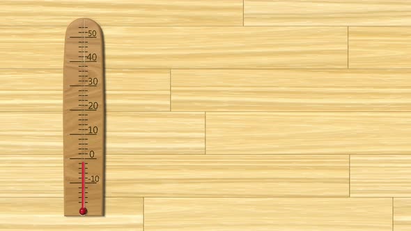 Animation of thermometer on the wooden background