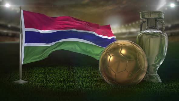Gambia Flag With Football And Cup Background Loop 4K