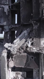 Vertical Video of a House Destroyed By the War in Ukraine