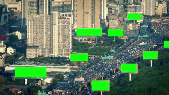 Green Screen Billboards In City Landscape