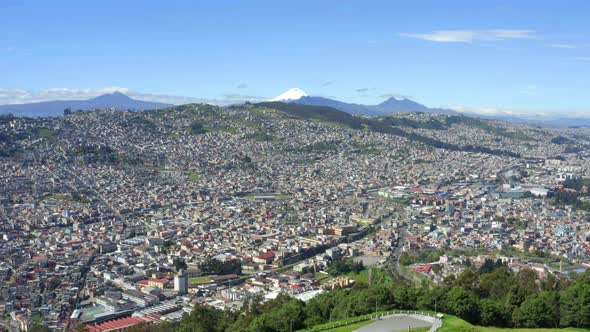 Aerial view of Quito, the capital of Ecuador with the Cotopaxi vulcano