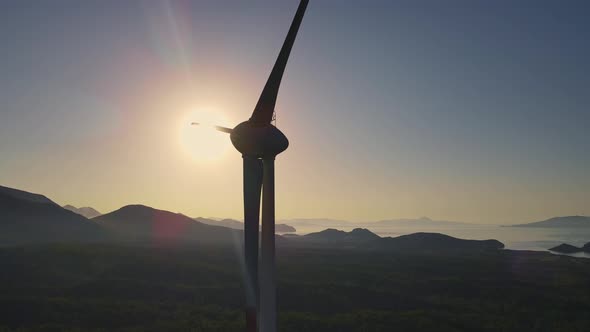 Silhouette of Wind Power Turbines Produce Power