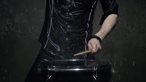 Drummer in the Rain Close Up